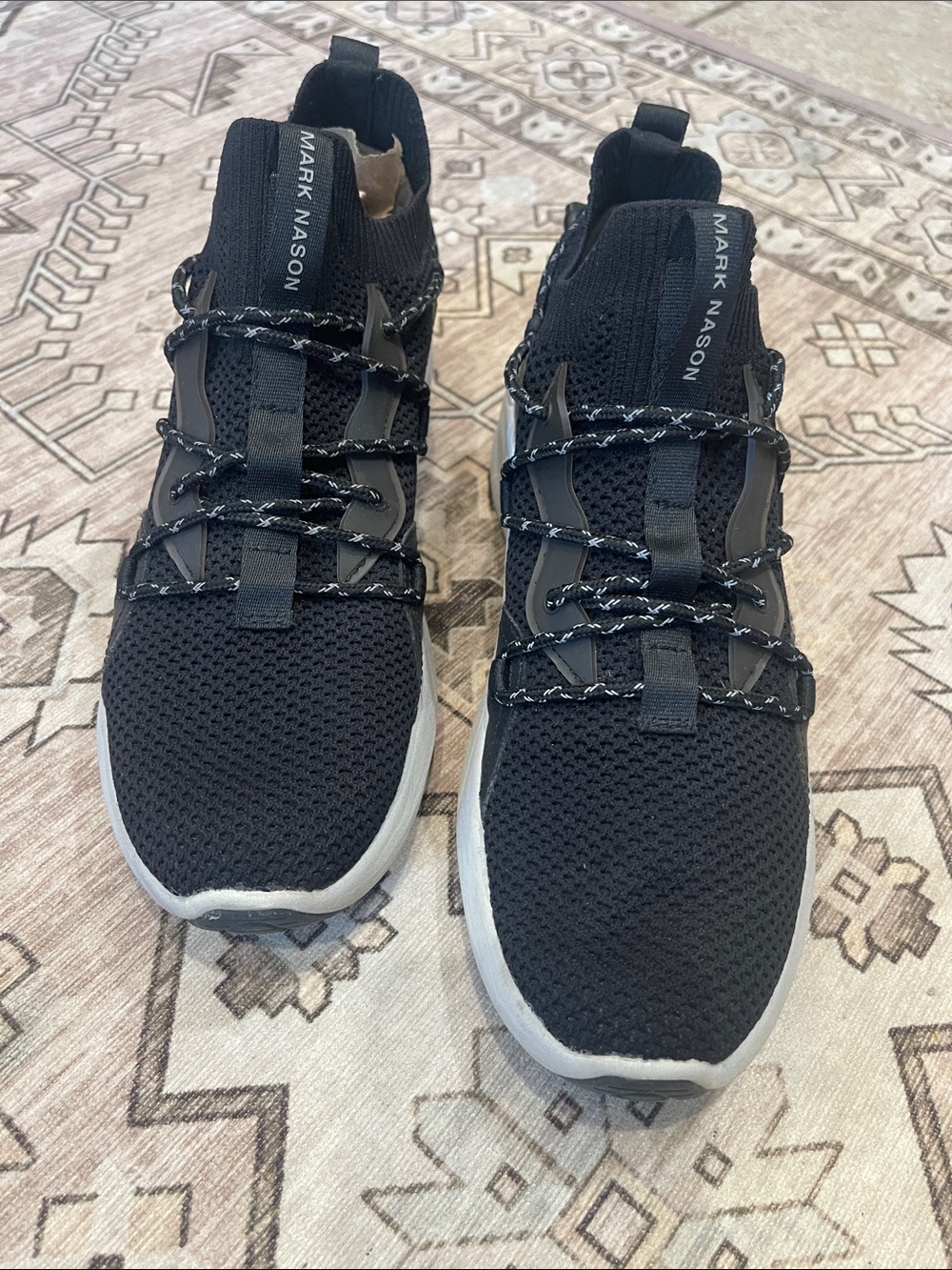 Women’s Mark Nason Black Knit Slip-On Platform Sneakers with Light Gray Sole